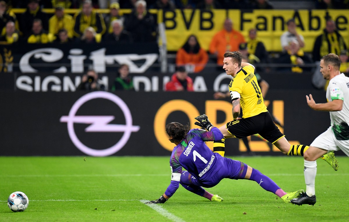 Marco Reus (2.v.r.) ist traditionell nicht aufzuhalten gegen seinen Ex-Klub – doch der BVB-Offensivstar fehlt verletzt.