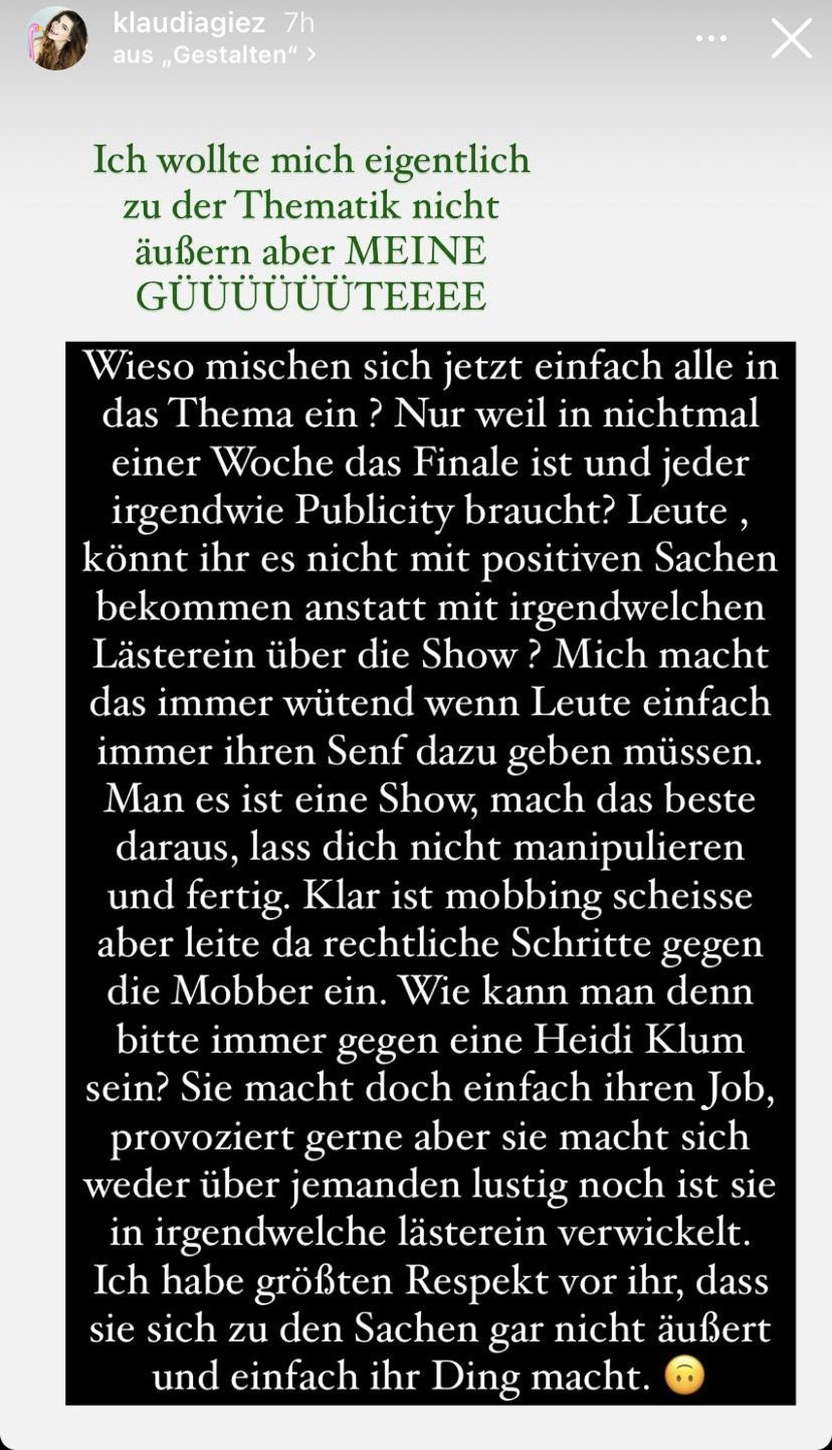 Dieses Statement teilte Klaudia mit ihren Fans.