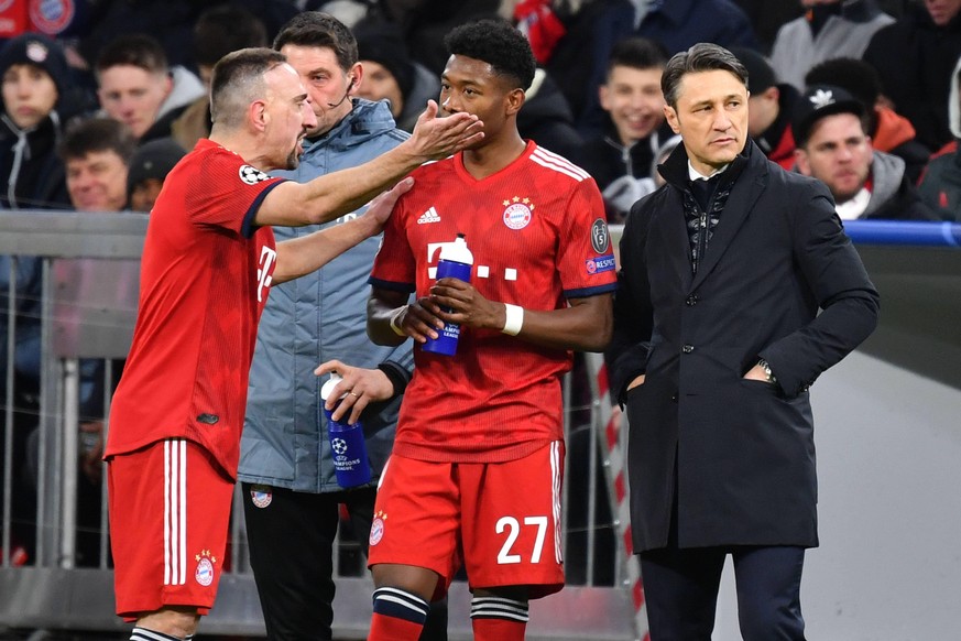 Franck Ribéry (l.) und David Alaba (M.) waren wohl maßgeblich am Mannschaftsabend beteiligt, den Trainer Nico Kovac vorher verboten hatte