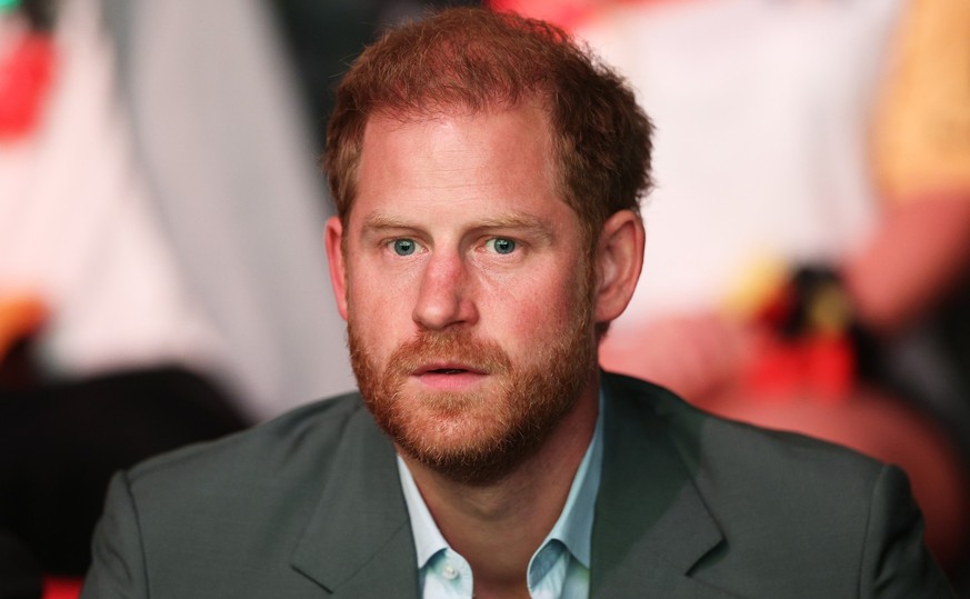 DUESSELDORF, GERMANY - SEPTEMBER 09: Prince Harry, Duke of Sussex watches the show during the opening ceremony of the Invictus Games Düsseldorf 2023 at on September 09, 2023 in Duesseldorf, Germany. ( ...