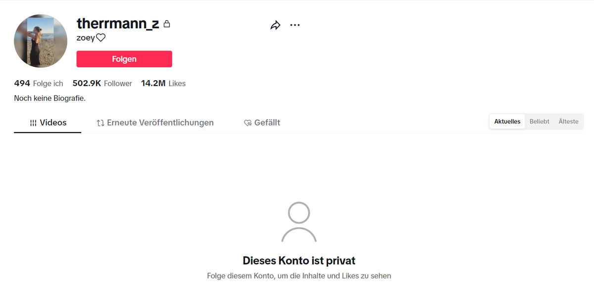 Zoey Herrmann stellte ihr Tiktok-Profil zuletzt privat.