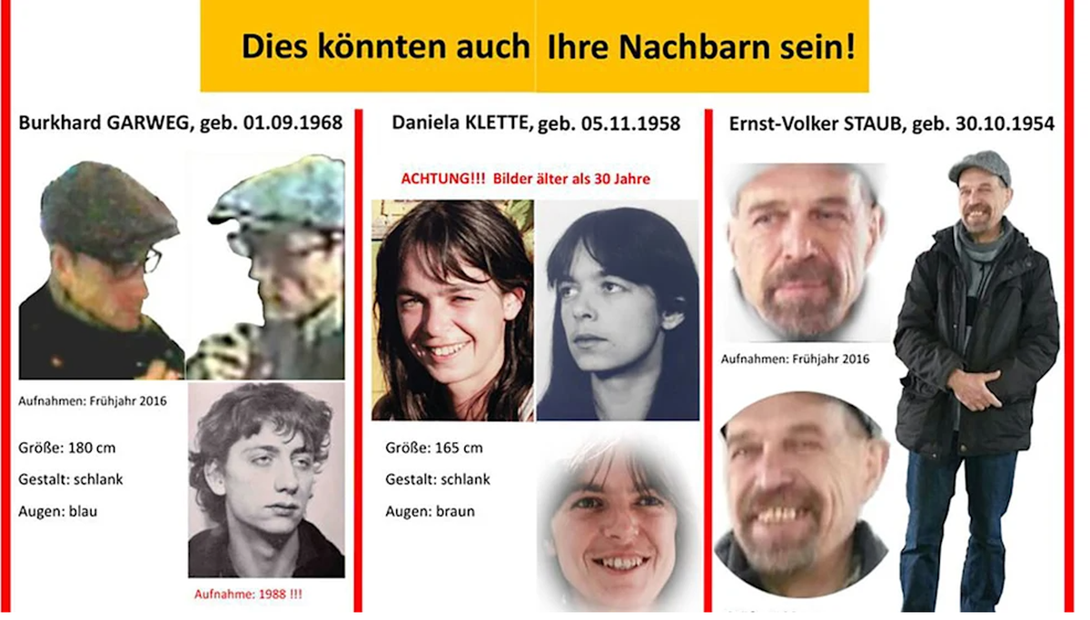 Die sogenannten "RAF-Rentner" sind mit Fahndungsplakaten gesucht worden.