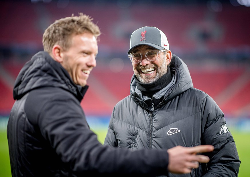 Julian Nagelsmann (l.) und Jürgen Klopp sind zwei der vier deutschen Trainer im Champions-League-Achtelfinale.
