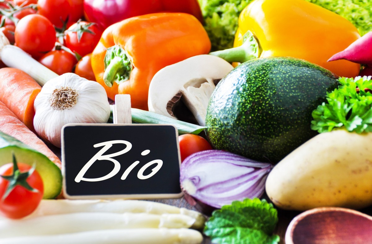 Organic Bio vegetables and label close up