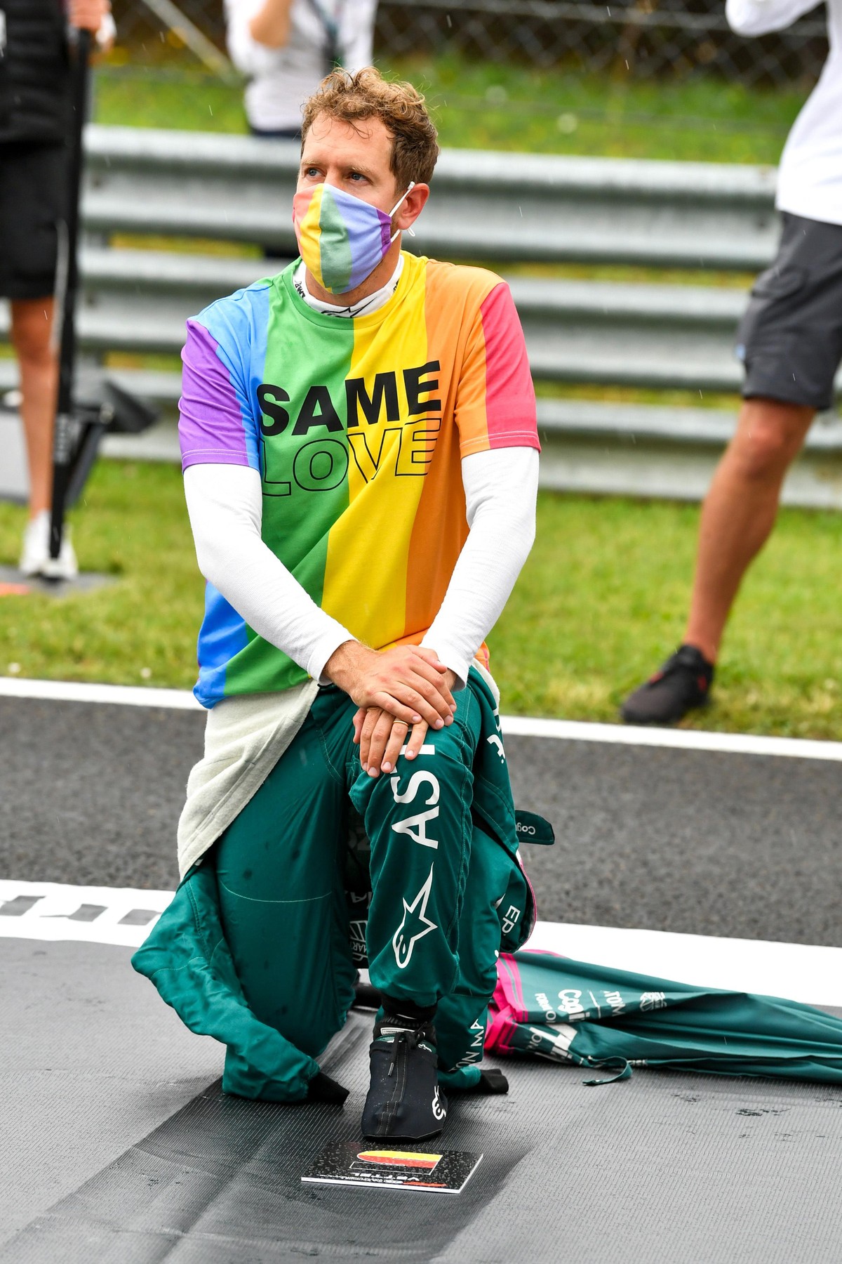 Hungarian Grand Prix - Race - Budapest. Sebastian Vettel (GER) Aston Martin F1 Team on the grid. Hungarian Grand Prix, Sunday 1st August 2021. Budapest, Hungary. FIA Pool Image for Editorial Use Only  ...