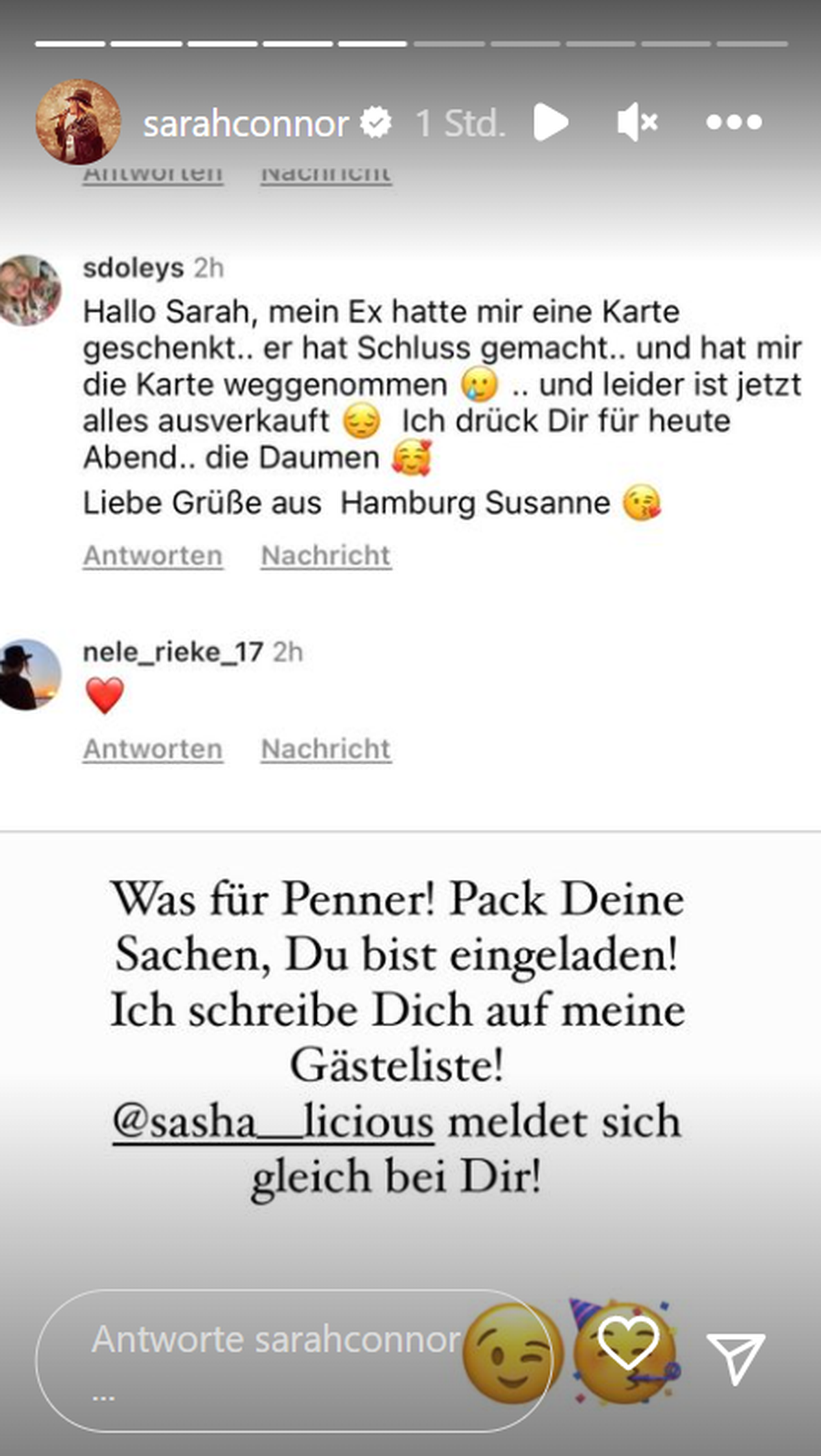 Sarah hilft spontan einem Fan auf Instagram aus.