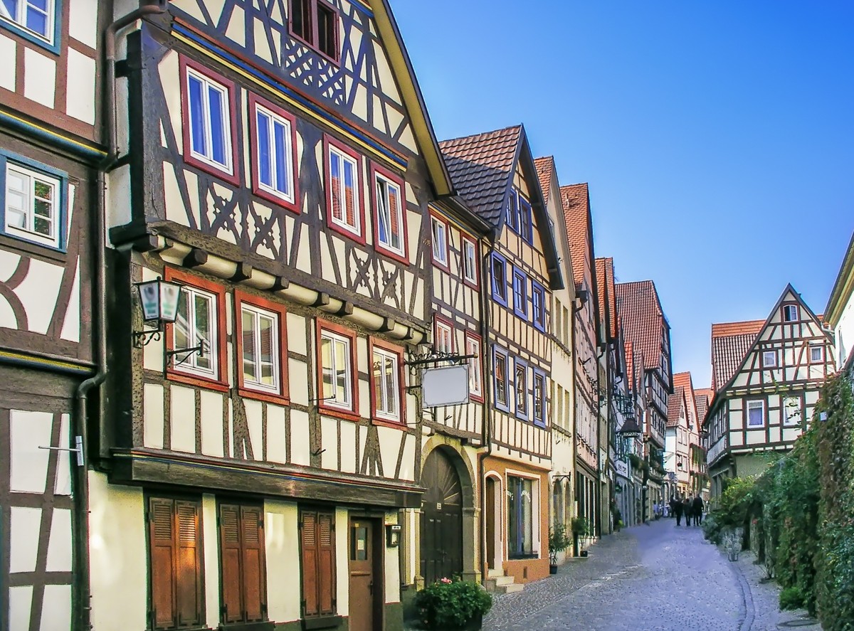 Street with historical half-timbering houses in Bad Wimpfen, Germany