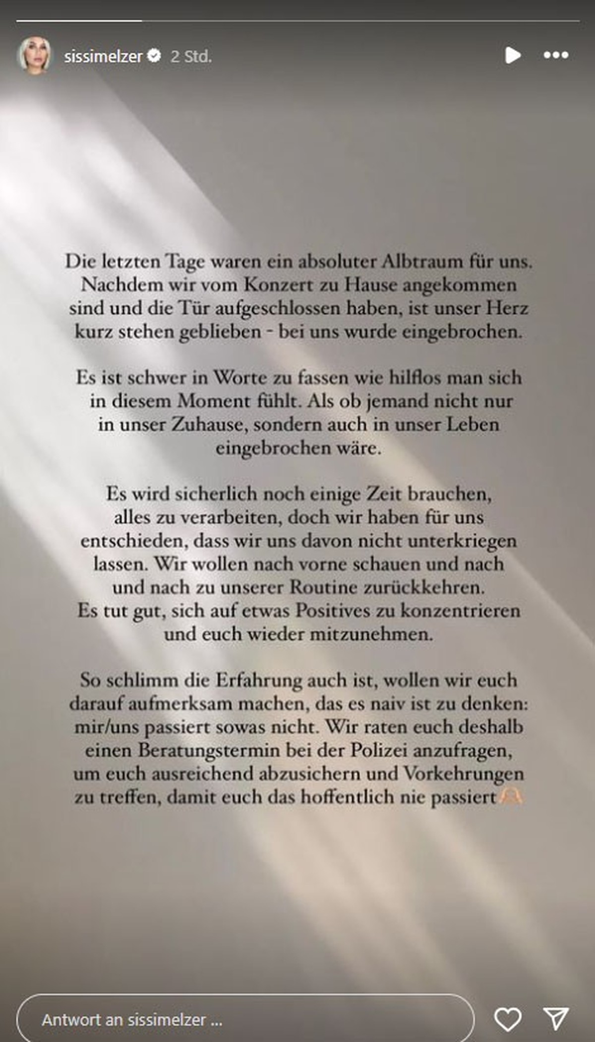Sissi Melzer teilt die Nachricht mit ihrer Community.