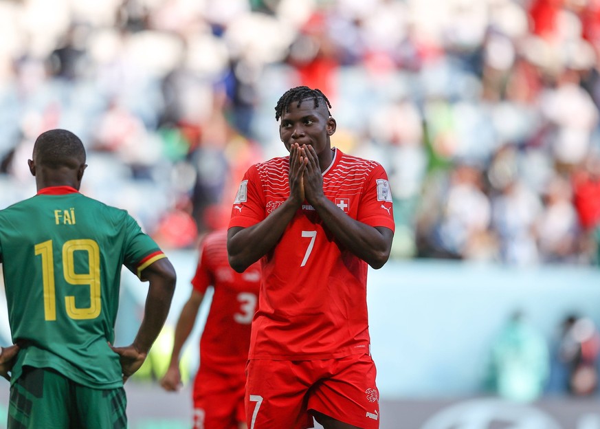 24th November 2022 Al Janoub Stadium, Al Wakrah, Qatar FIFA World Cup, WM, Weltmeisterschaft, Fussball Football, Switzerland versus Cameroon Breel Embolo of Switzerland celebrates after scoring his si ...