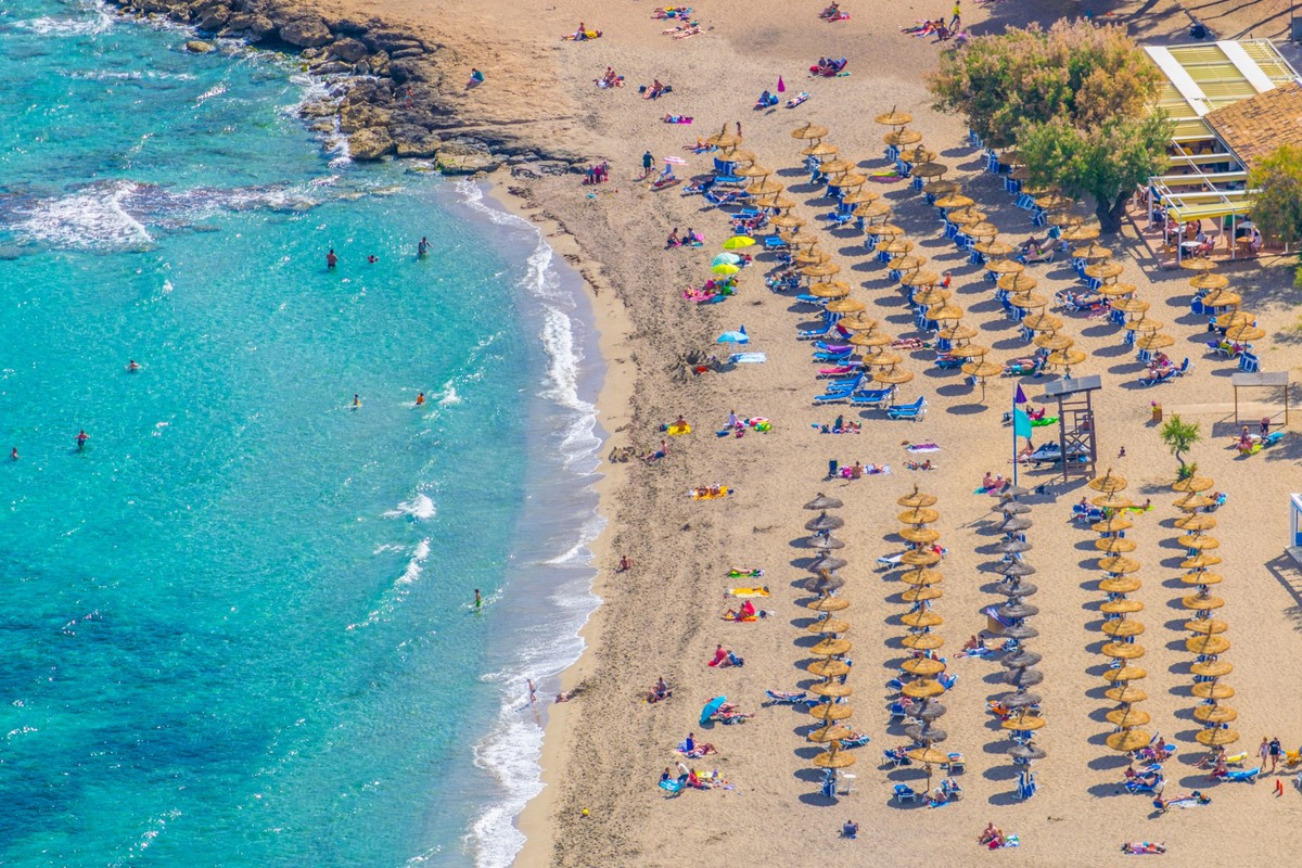 Aerial view of Canyamel beach on Mallorca, Spain, Aerial view of Canyamel beach on Mallorca, Spain