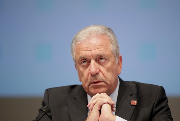 European Commissioner for Migration, Home Affairs and Citizenship Dimitris Avramopoulos attends a news conference after an informal meeting of EU&#039;s Home Affairs Ministers in Innsbruck, Austria, J ...