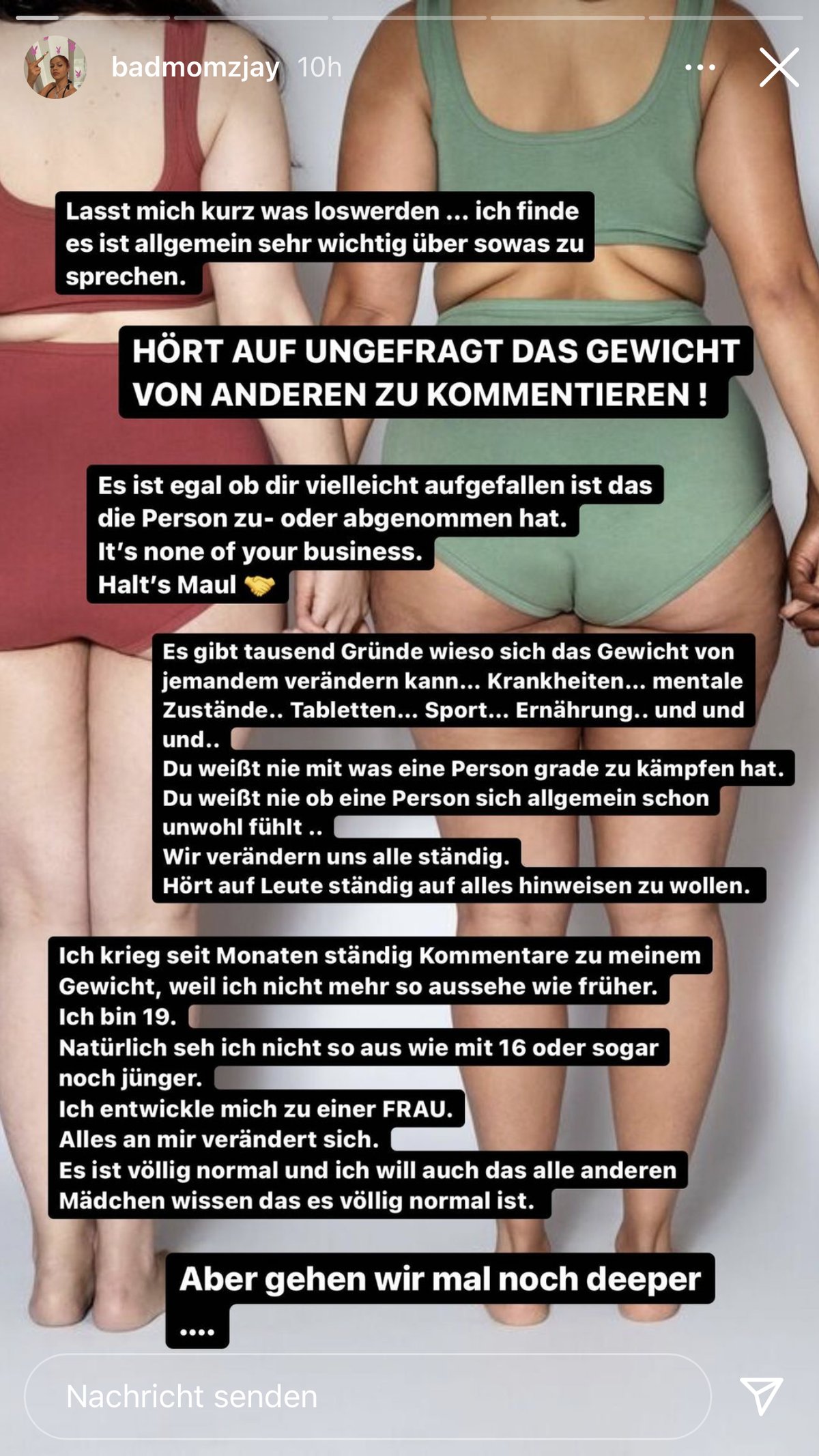 Badmómzjay äußert sich ausführlich zum Thema Bodyshaming.