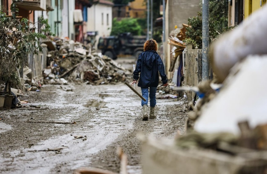 A general view of volunteers at work and the flood damage in Emilia Romagna on May 31, 2023 in Faenza, Italy (Photo by Alessandro Bremec/NurPhoto via Getty Images)