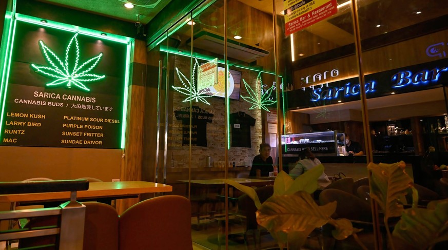 March 30, 2023, Bangkok, Thailand: A detail view of the Sarica cannabis bar. Bangkoks infamous red-light entertainment district, Patpong, has reopened since the covid-19 pandemic. It has resurfaced as ...