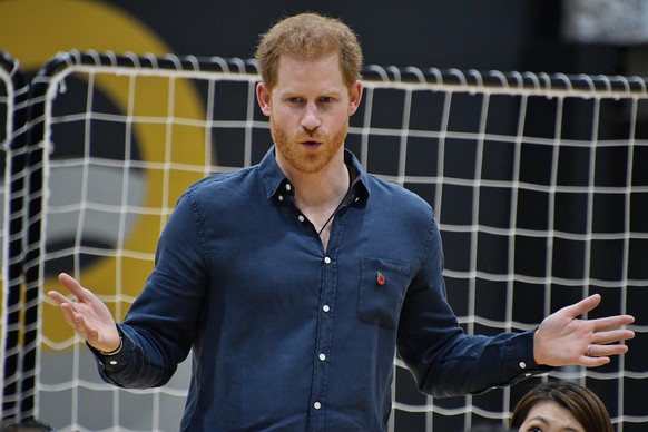 Prince Harry, HRH Duke of Sussex speaks with para athletes during the wheel-chair rugby training session at the Para Arena in Tokyo, Japan on Saturday, November 2, 2019. On a trip to the Warrior Games ...