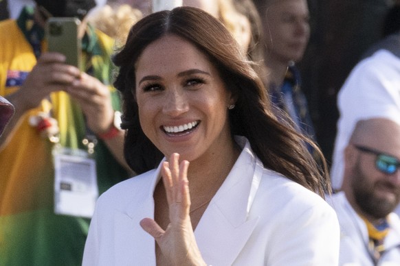 FILE - Meghan Markle, Duchess of Sussex, arrives at the Invictus Games venue in The Hague, Netherlands, Friday, April 15, 2022. Britain&#039;s press watchdog on Friday, June 30, 2023 found a column in ...