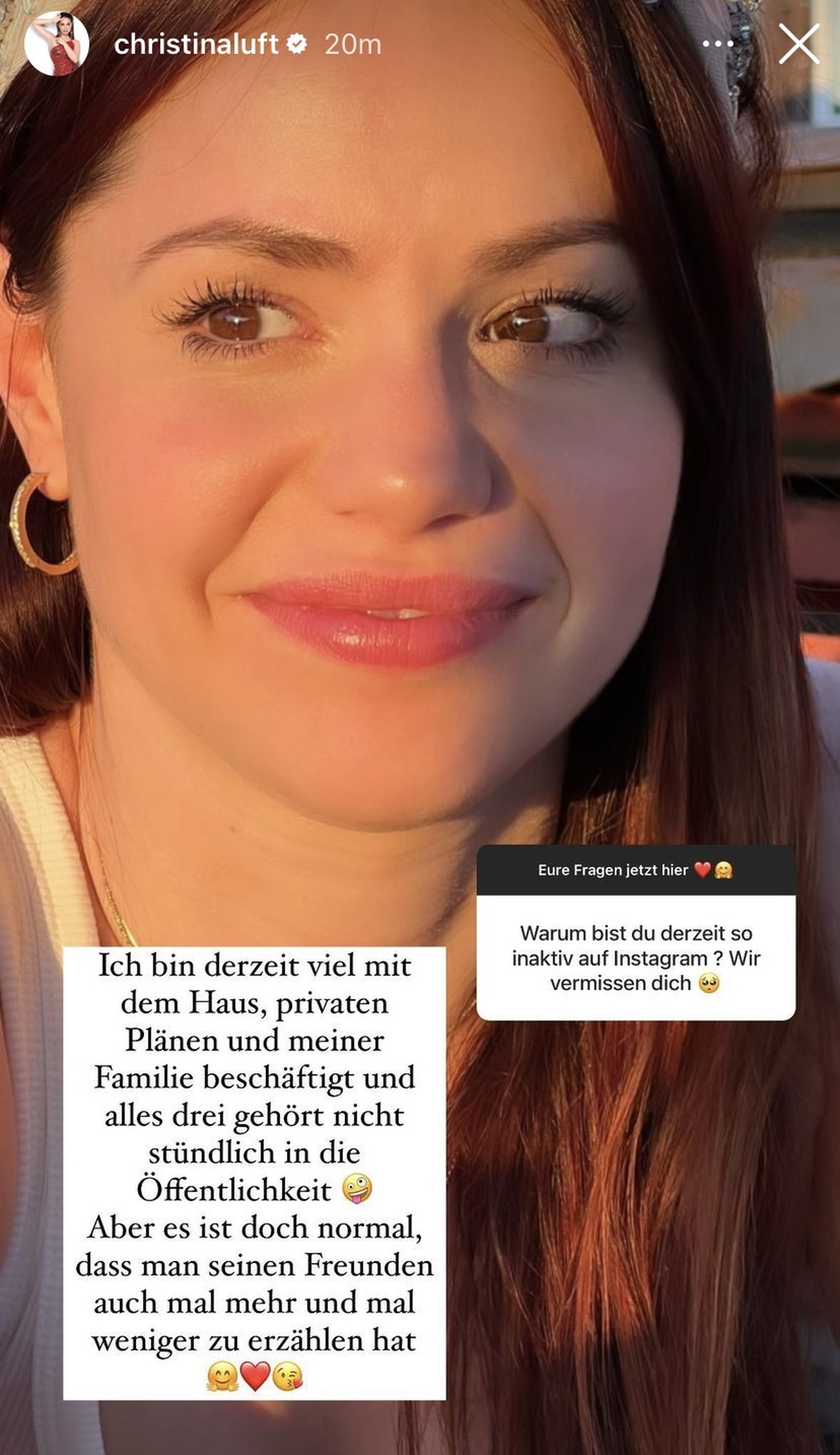 Christina erklärt, warum es im Moment stiller um sie ist.