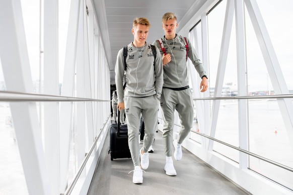 190907 Martin odegaard and Erling Braut Haaland of Norway arrives at Arlanda airport on September 7, 2019 in Stockholm. Photo: Vegard Wivestad Grott / BILDBYRAN / kod VG / 170389 bbeng fotball footbal ...