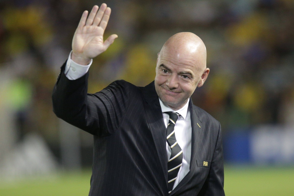FIFA President Gianni Infantino attends the final match of the U17, U 17 FIFA World Cup, WM, Weltmeisterschaft, Fussball between Brazil and Mexico, at the Bezerrao stadium in Gama, Brazil, 17 November ...