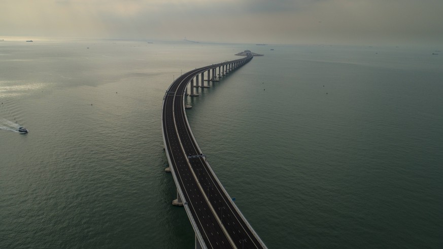 (181022) -- HONG KONG, Oct. 22, 2018 -- Aerail photo taken on Oct. 13, 2018 shows the Hong Kong section of the Hong Kong-Zhuhai-Macao Bridge in Hong Kong, south China. The Hong Kong-Zhuhai-Macao Bridg ...