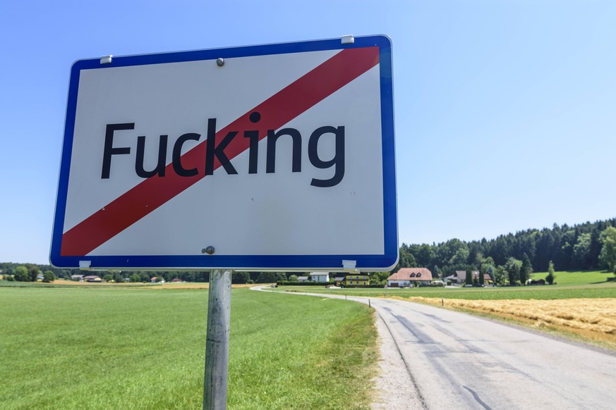town entrance sign of village Fucking Tarsdorf Ober