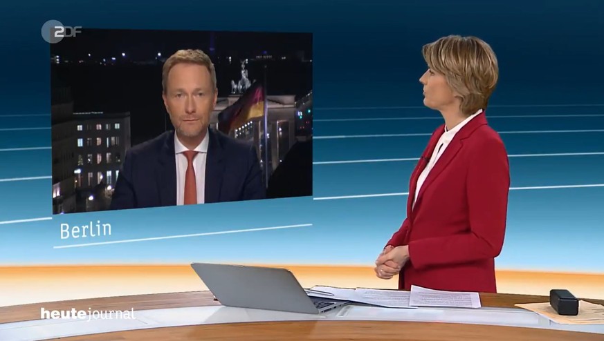 Christian Lindner verteidigt sich im Gespräch mit Marietta Slomka im "Heute Journal".