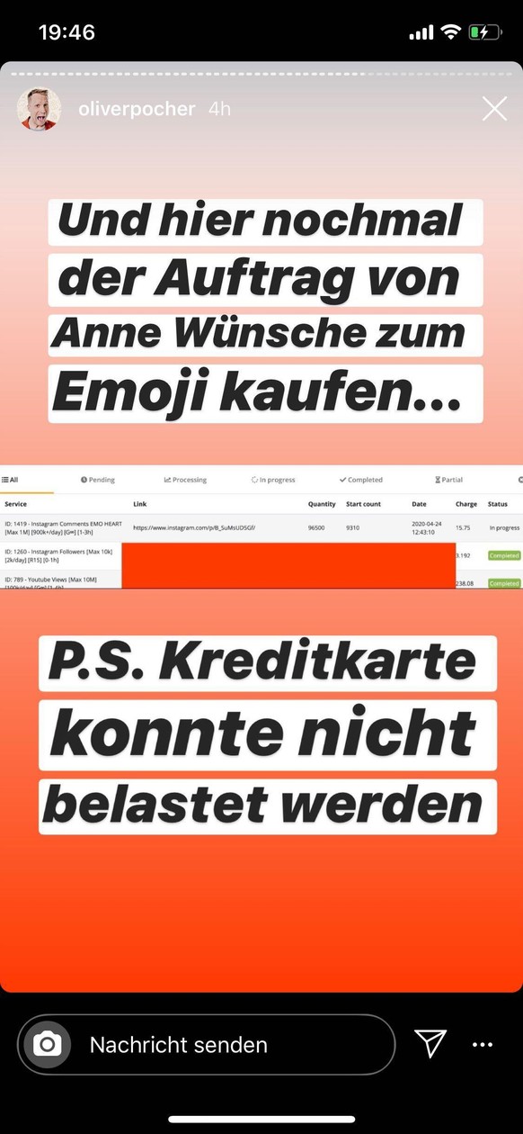 Diesen Beleg will Pocher für den Follower-Kauf von Wünsche gefunden haben.