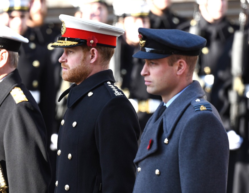 Armistice Day 2019 The Duke of Sussex and The Duke of Cambridge attending the National Service of Remembrance at the Cenotaph, Whitehall, London. Photo credit should read: Doug Peters/EMPICS PUBLICATI ...