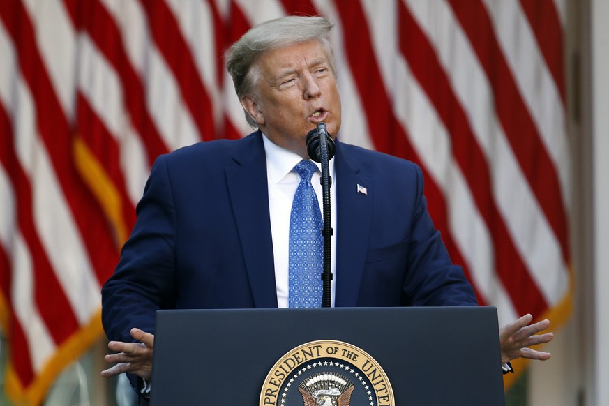 President Donald Trump speaks in the Rose Garden of the White House, Monday, June 1, 2020, in Washington. (AP Photo/Patrick Semansky)