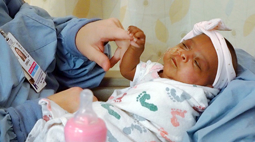 This April, 2019 photo provided by Sharp HealthCare in San Diego shows a baby named Saybie. Sharp Mary Birch Hospital for Women &amp; Newborns said in a statement Wednesday, May 29, 2019, that Saybie, ...