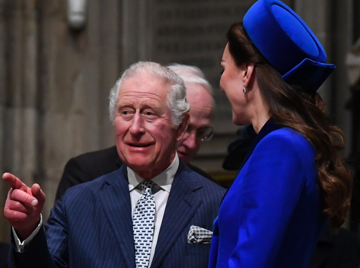 LONDON, ENGLAND - MARCH 14: Prince Charles, Prince of Wales and Catherine, Duchess of Cambridge attend the Commonwealth Day service ceremony at Westminster Abbey on March 14, 2022 in London, England. ...