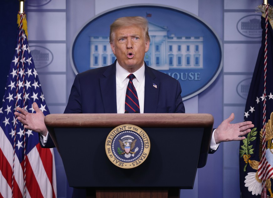 WASHINGTON, DC - JULY 30: U.S. President Donald Trump speaks during a news conference in the James Brady Briefing Room of the White House July 30, 2020 in Washington, DC. 
Earlier in the day Trump sug ...