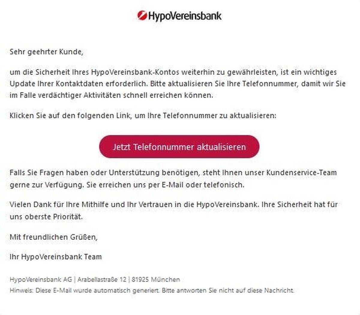 Durch das Logo der Bank wirkt die Mail auf den ersten Blick echt.