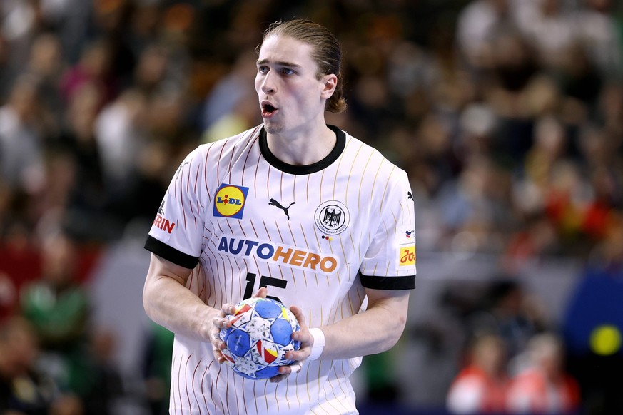 KNORR Juri Team Deutschland HANDBALL EM 2024 in Deutschland Hauptrunden Spiel Deutschland - Island Lanxess Arena in Koeln am 18.01.2024 in Koeln *** KNORR Juri Team Germany HANDBALL EURO 2024 in Germa ...