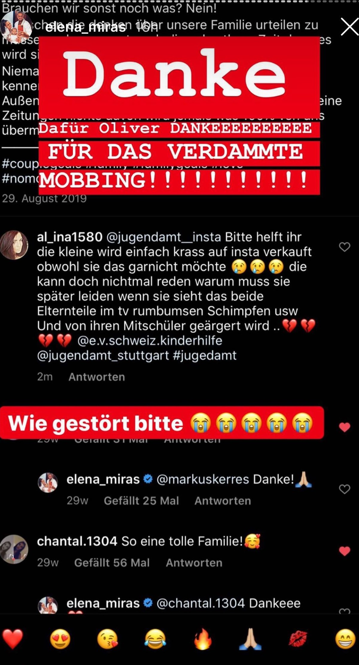 Elena Miras: Auch die Ex-Dschungelcamperin postet die Hassnachrichten von anderen Nutzern.