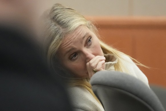 Actor Gwyneth Paltrow looks on as she sits in the courtroom on Tuesday, March 21, 2023, in Park City, Utah. Paltrow&#039;s trial over a 2016 ski collision began in the Utah ski resort town of Park Cit ...