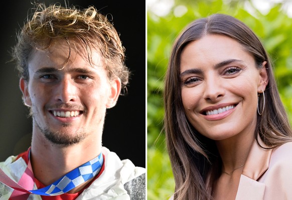 ARCHIV - 06.08.2021, ---: KOMBO�- Tennisspieler Alexander Zverev feiert mit seiner Goldmedaille nach seinem Sieg im Einzel der Herren bei Olympia, aufgenommen am 01.08.2021, und Sophia Thomalla, Schau ...