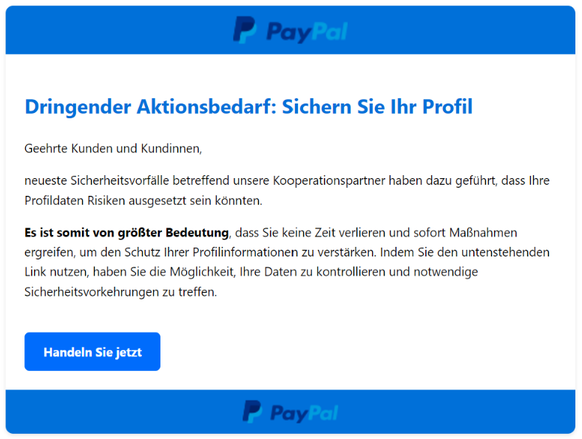 Die Verbraucherzentrale warnt Paypal-Nutzer:innen vor dieser Phishing-Mail.