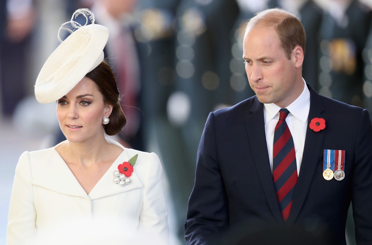YPRES, BELGIUM - JULY 30: Prince William, Duke of Cambridge and Catherine, Duchess of Cambridge attend the Last Post ceremony, which has taken place every night since 1928, at the Commonwealth War Gra ...