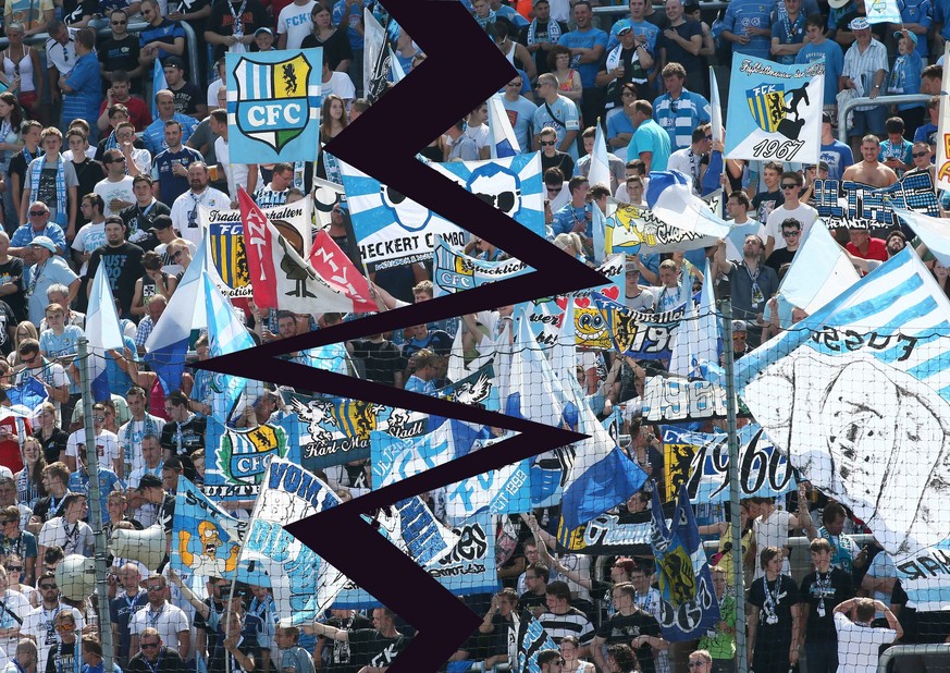 Chemnitz, 02.08.2014, Stadion an der Gellertstraße, Fussball, 3.Liga, 2. Spieltag , Chemnitzer FC Fans 2:0 , Chemnitzer Fanblock auf der neuen Süd-Tribüne

Chemnitz 02 08 2014 Stadium to the Gellert r ...