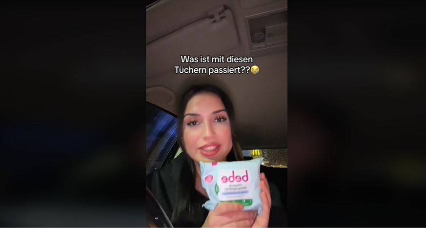 Die Tiktok-Userin "cansumiiyyy" zeigt sich schockiert über die neuen Bebe-Abschminktücher.