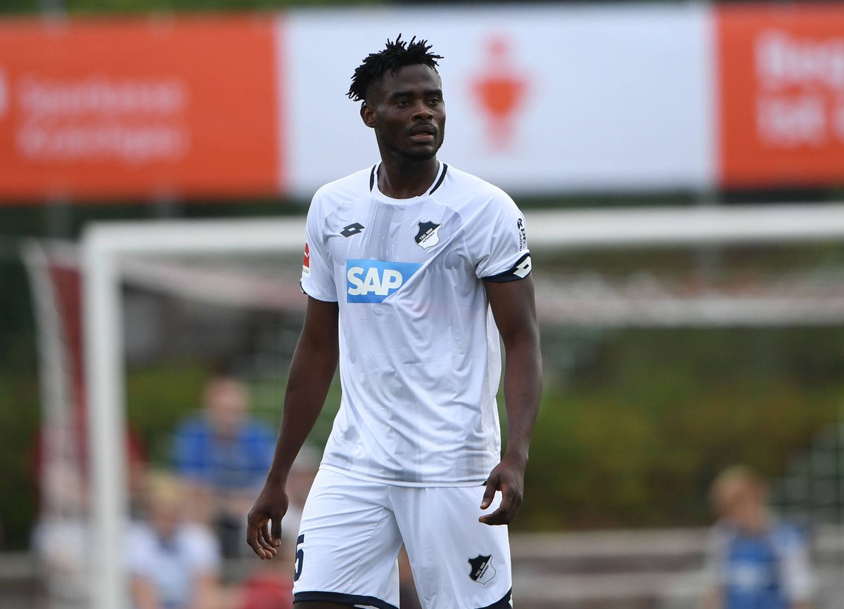 28.07.2018, xmeix, Fussball, 1. Bundesliga, Testspiel, TSG 1899 Hoffenheim - SC Heerenveen, emspor, v.l. Kasim Adams Nuhu (TSG 1899 Hoffenheim) Bruchsal *** 28 07 2018 xmeix Soccer 1 Bundesliga Test m ...