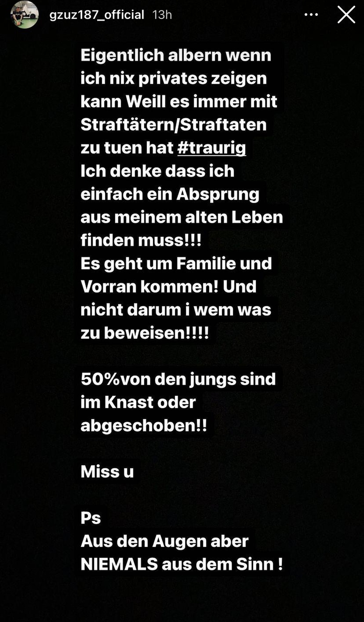 Der Rapper teilte diese Nachricht auf seinem Instagram-Account.