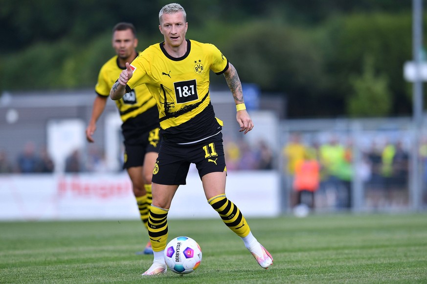 Fußball Testspiel SV Westfalia Rhynern - Borussia Dortmund am 12.07.2023 im Westfalia Sportpark in Hamm Marco Reus Dortmund *** Soccer test match SV Westfalia Rhynern Borussia Dortmund on 12 07 2023 a ...