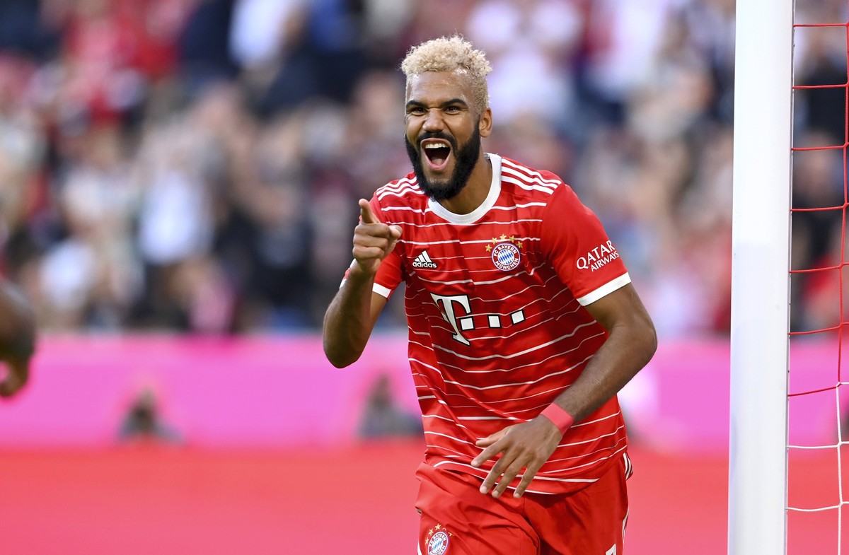 Fussball 1. Bundesliga Saison 2022/2023 12. Spieltag FC Bayern Muenchen - 1. FSV Mainz 05 29.10.2022 Jubel nach dem Tor zum 4-1 vom Torschuetzen Eric Maxim Choupo-Moting FC Bayern Muenchen *** Footbal ...