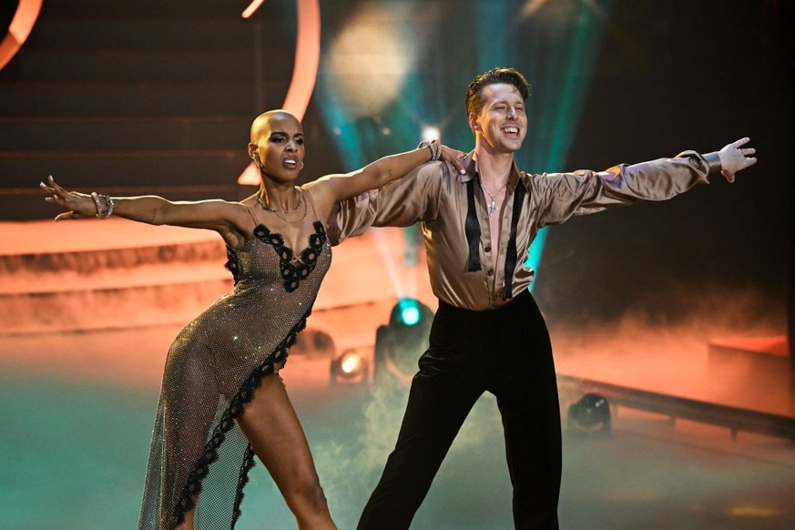 COLOGNE, GERMANY - MARCH 31: Sharon Battiste and Valentin Lusin perform on stage during the 6th Show of &quot;Let&#039;s Dance&quot; at MMC Studios on March 31, 2023 in Cologne, Germany. (Photo by Sas ...