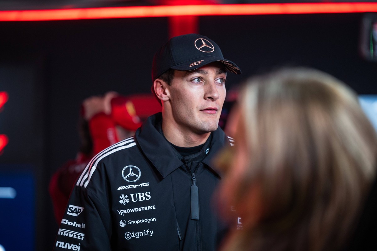Formula 1 Heineken Las Vegas Grand Prix 2025 Thomas Cerato/OVERTAKE/MAXPPP - Las Vegas 22/11/2025 63 RUSSELL George gbr, Mercedes-AMG PETRONAS F1 Team, portrait interview post qualification at the For ...