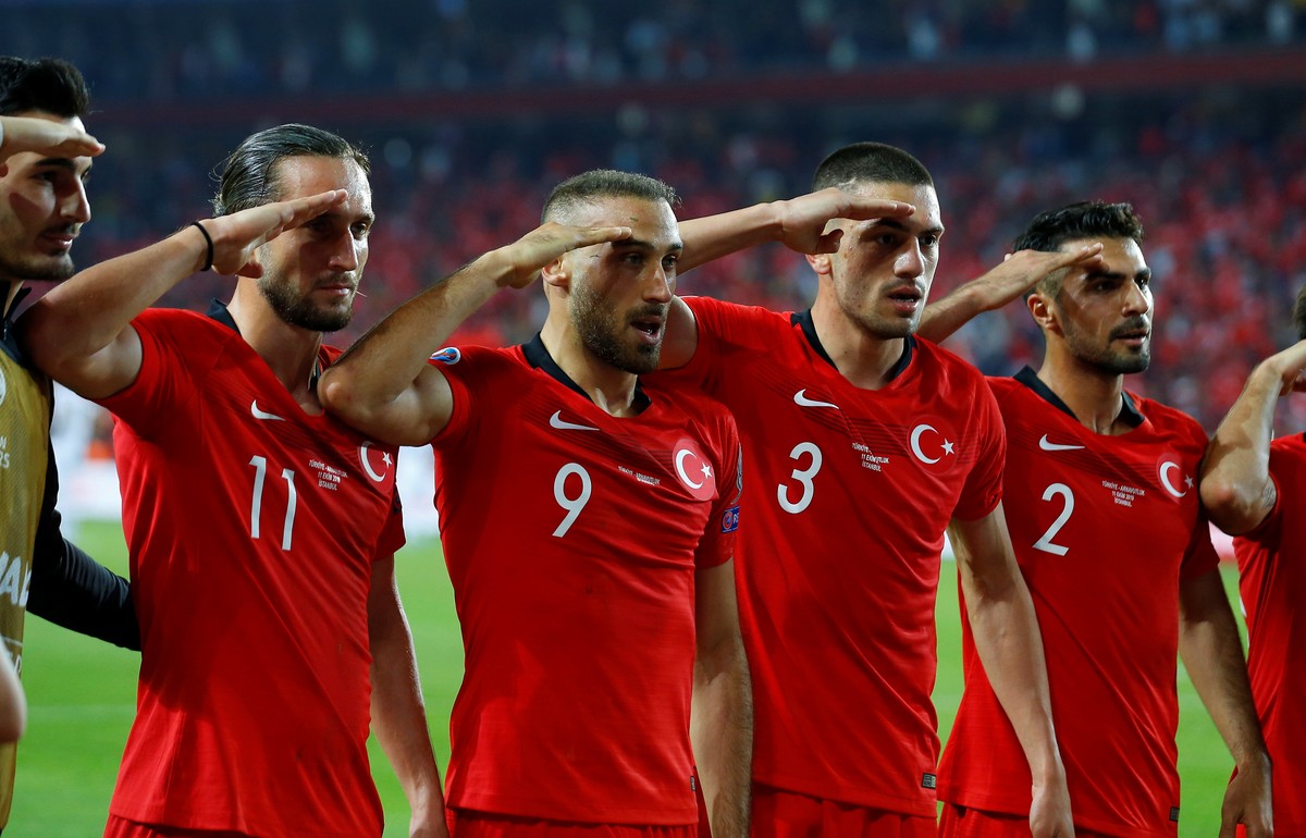 Soccer Football - Euro 2020 Qualifier - Group H - Turkey v Albania - Sukru Saracoglu Stadium, Istanbul, Turkey - October 11, 2019 Turkey's Cenk Tosun celebrates scoring their first goal with team ...