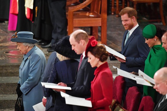 . 09/03/2020. London, United Kingdom. Queen Elizabeth II , Prince of Wales, Duchess of Cornwall , Prince Harry and Meghan Markle, the Duke and Duchess of Sussex, along with Duke and Duchess of Cambrid ...