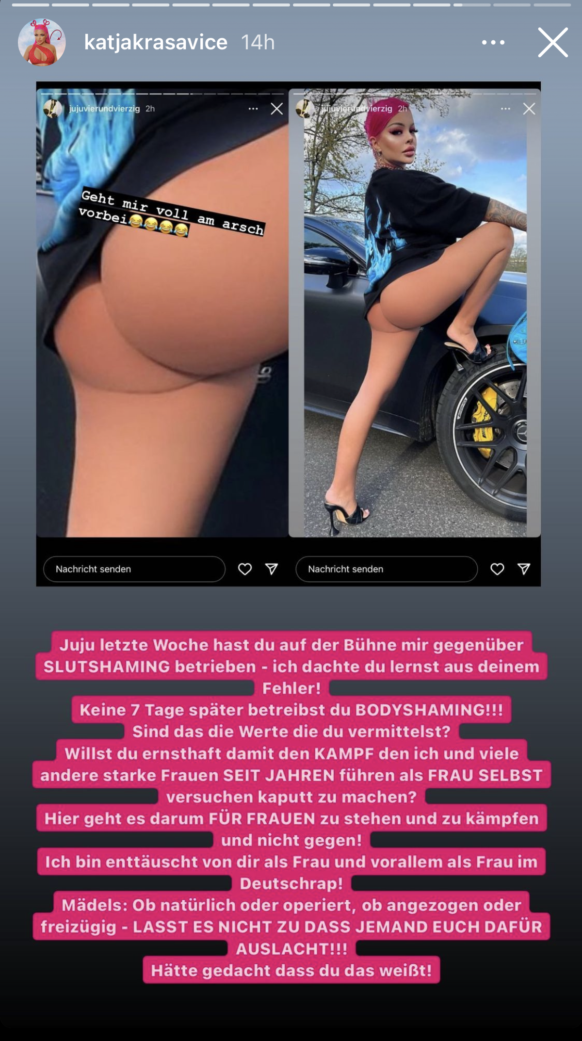 Katja Krasavice reagiert mit einem ausführlichen Text.